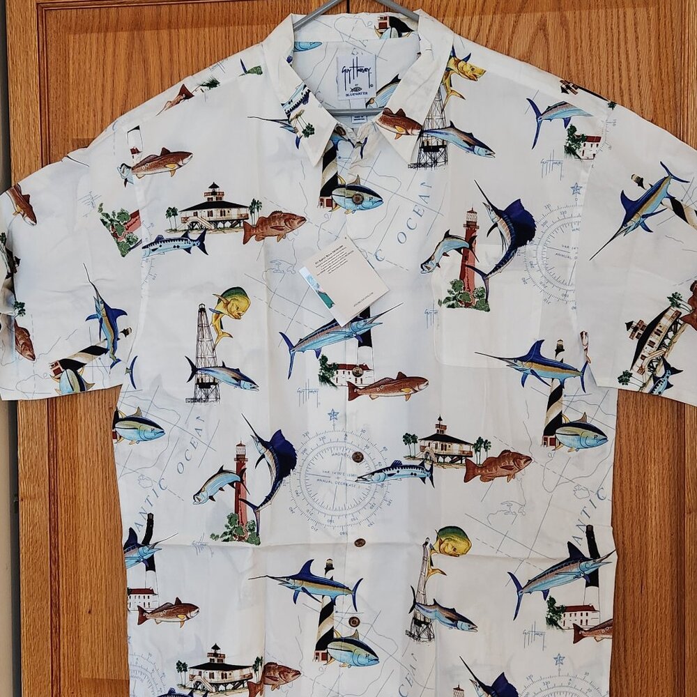 Guy Harvey Aftco Bluewater 3x XXXL short sleeve shirt florida fish lighthouses